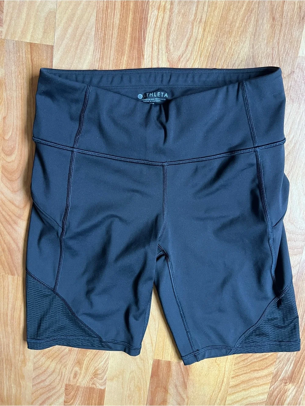 Athleta Black High-Rise Bike Shorts with Zip Pockets